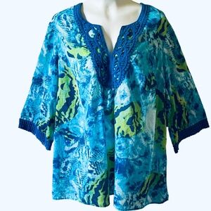 Jones New York Signature Woman  | Women’s Size 3X | Blue Green Tunic Top